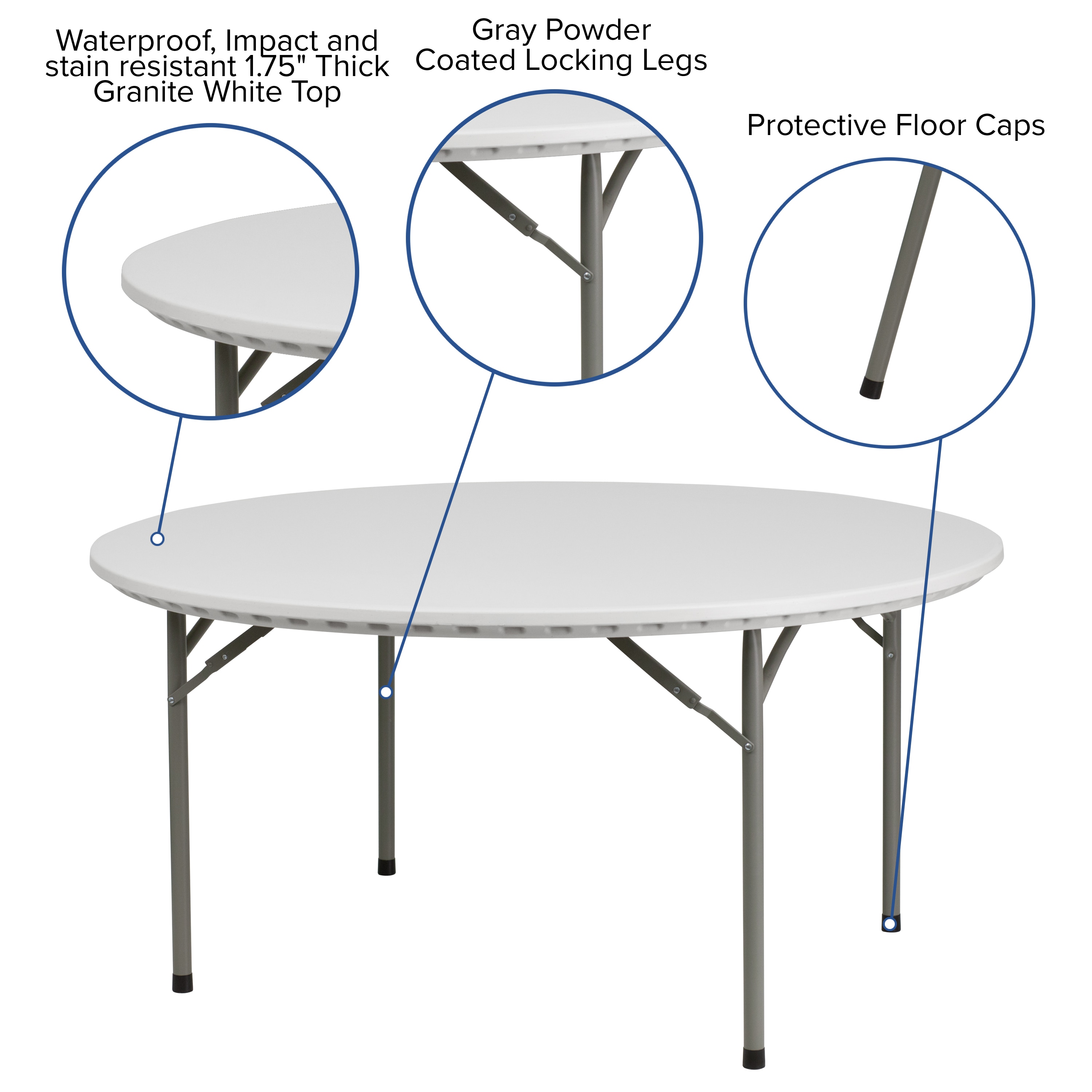 White 60 Inch Round Folding Utility Table 