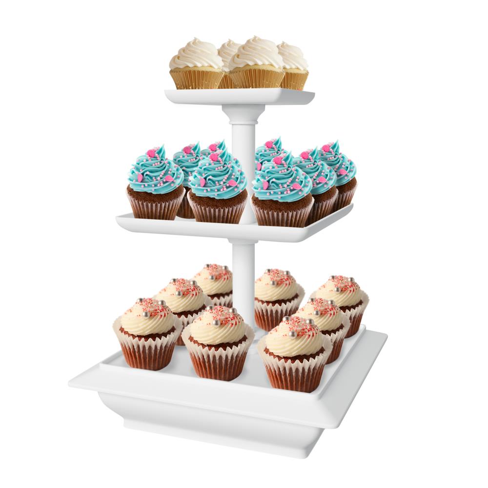 3 Tiered Dessert Serving Tray w Shatter-Proof Acrylic Design Extra-Durable Stand 