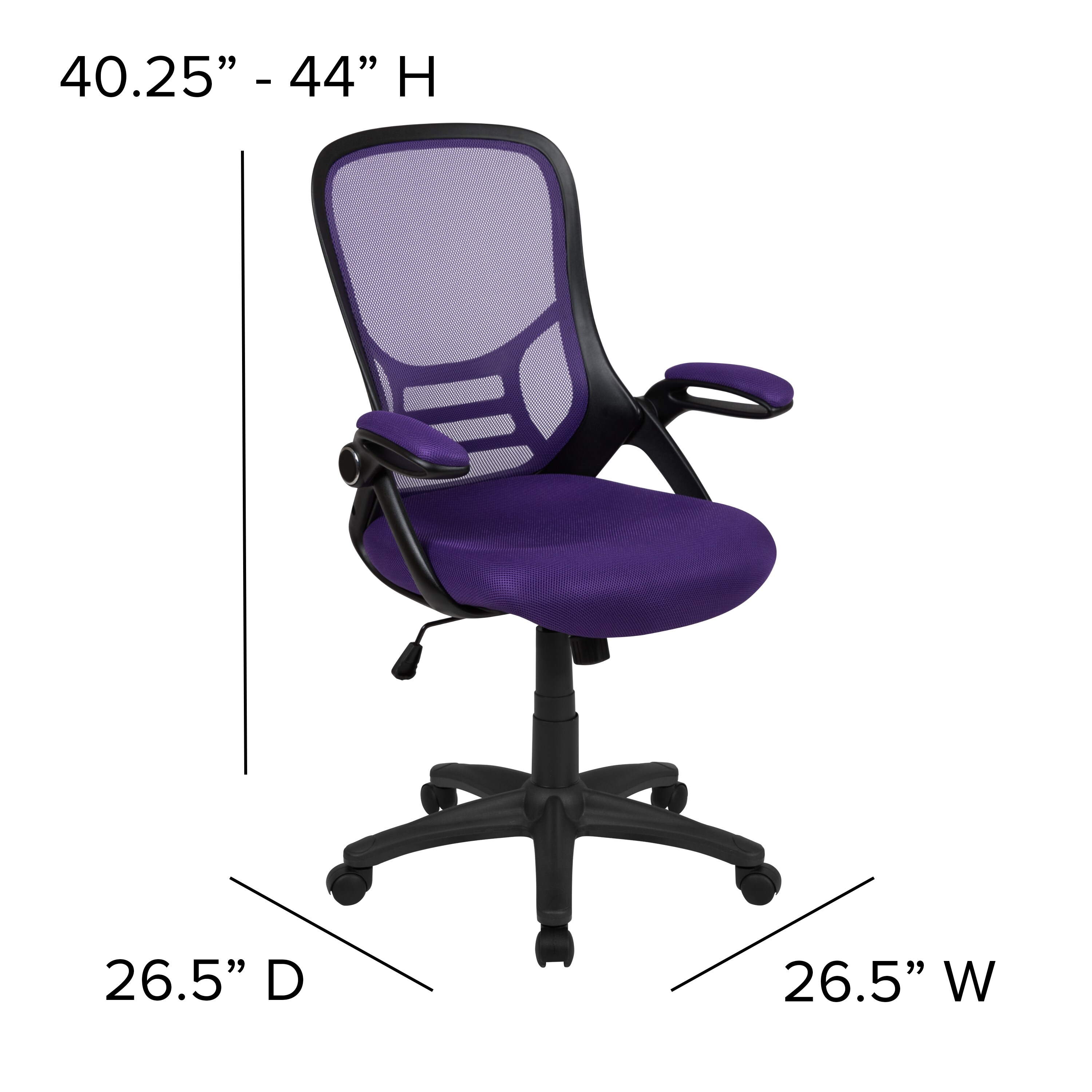 Mid Back Office Desk Chair with Arms Purple Mesh Upholstery with Chrome Accents 