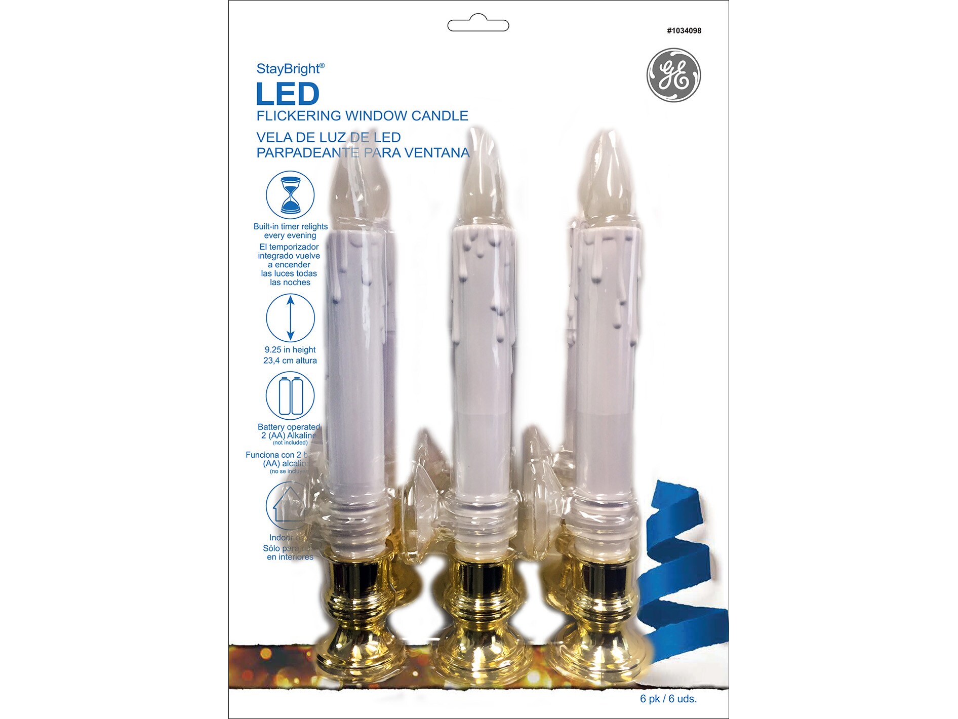 GE Window Candle Lights-Pack Of 3 Clear 9 in Gold White Battery Operated 