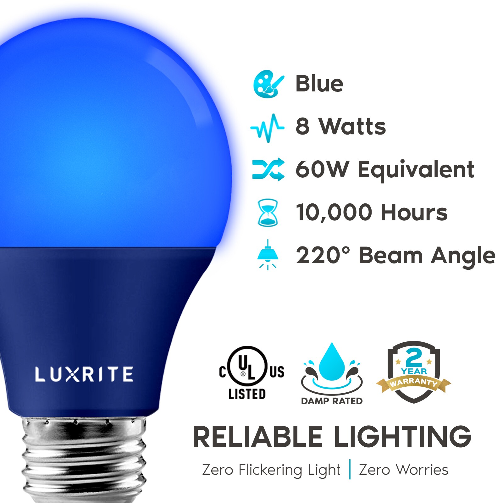 Dimmable A19 Light Bulbs E26 Base Blue Bulbs to Show Support for Police Blue LED Bulb 9W 60 Watt Equivalent UL Listed Pack of 2 NOVELUX Blue Light Bulb 