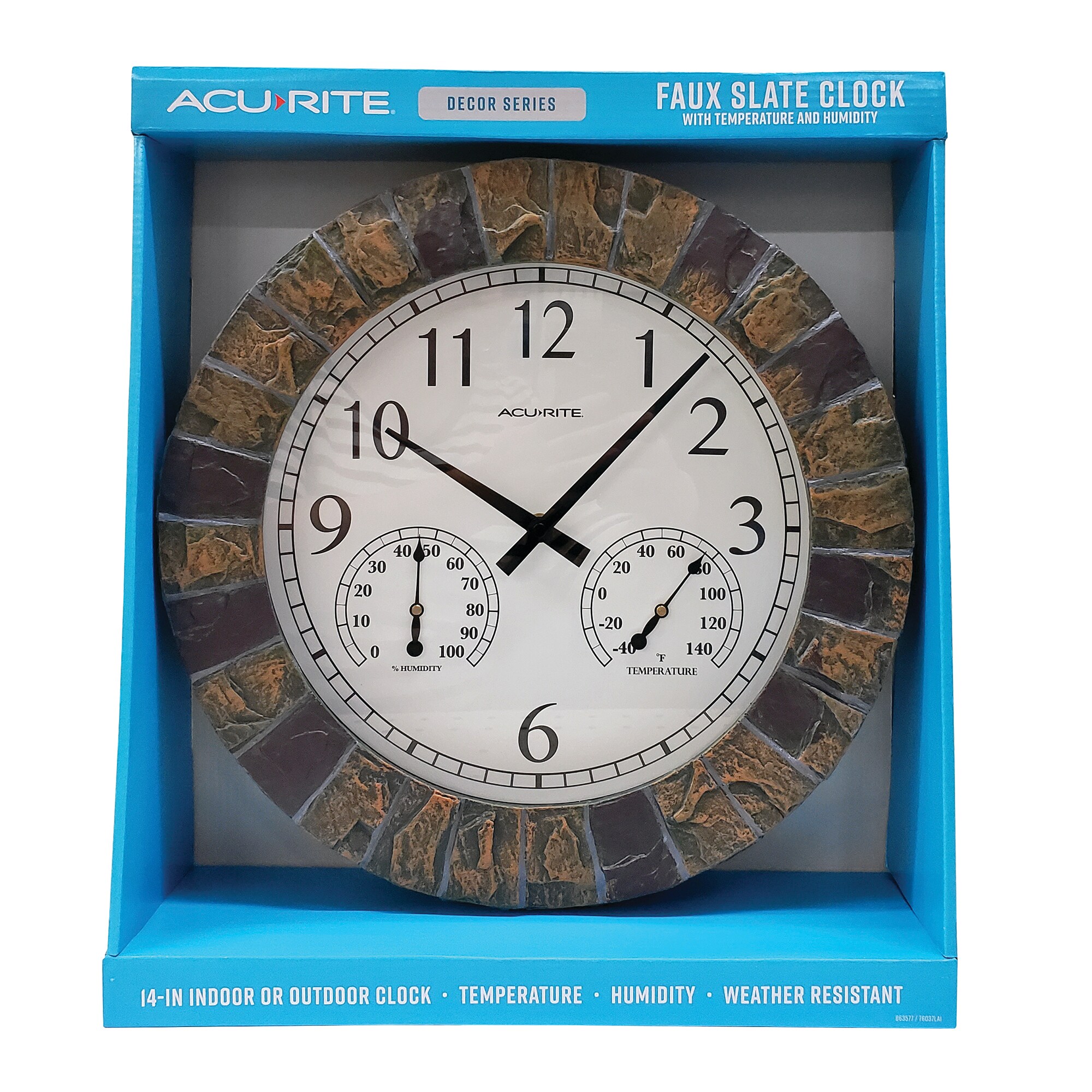 NEW AcuRite 14-inch Faux Slate Outdoor Clock with Thermometer and Humidity 