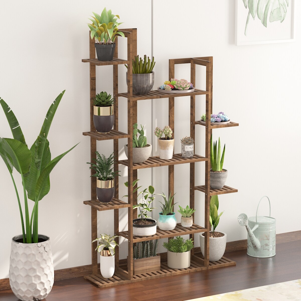 Wall-mounted Potted Plants Racks Pine Wood Storage Shelves,Iron Wire 