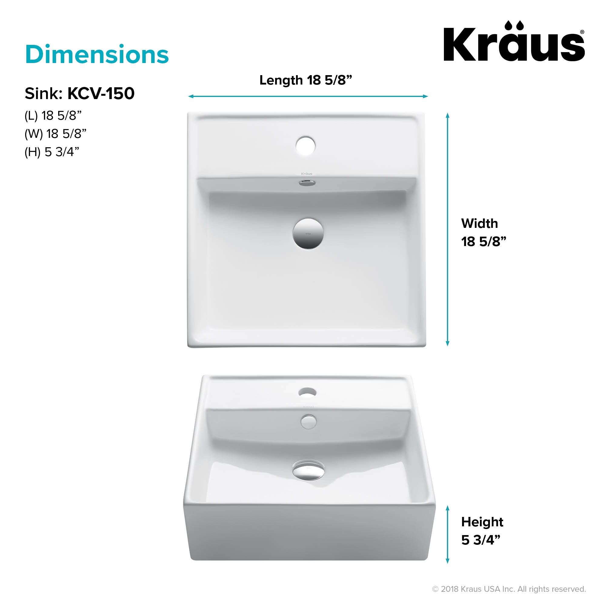 Kraus Elavo White Ceramic Vessel Square Modern Bathroom Sink with Overflow Drain (18.6-in x 18.6-in)
