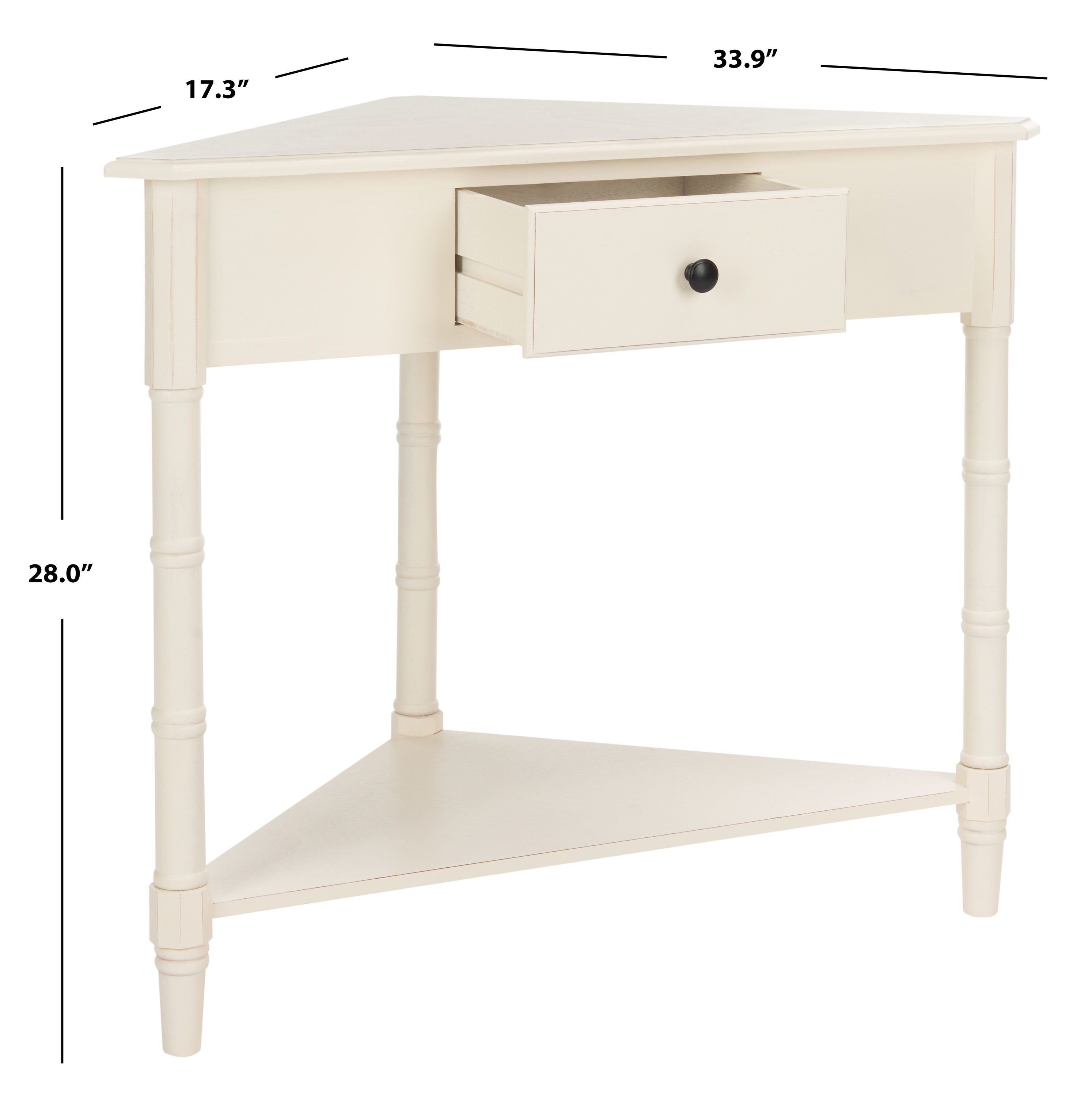 33.9 X 17.3 28 Cream Transitional Triangle Pine Wood Painted Drawers Shelf Cream Corner Table 