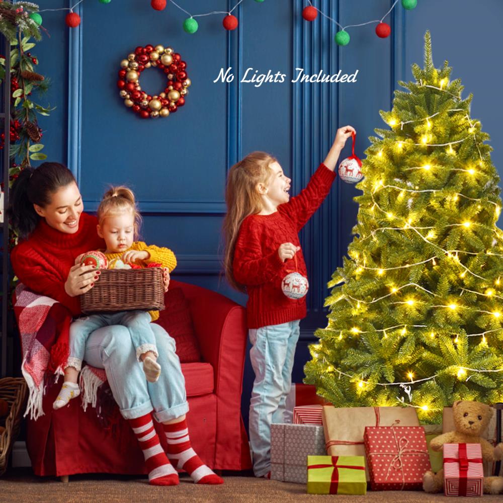 Goplus 7FT Pre-Lit Artificial Christmas Tree Auto-Spread/Close up Branches 11 Flash Modes with Multicolored LED Lights & Metal Stand