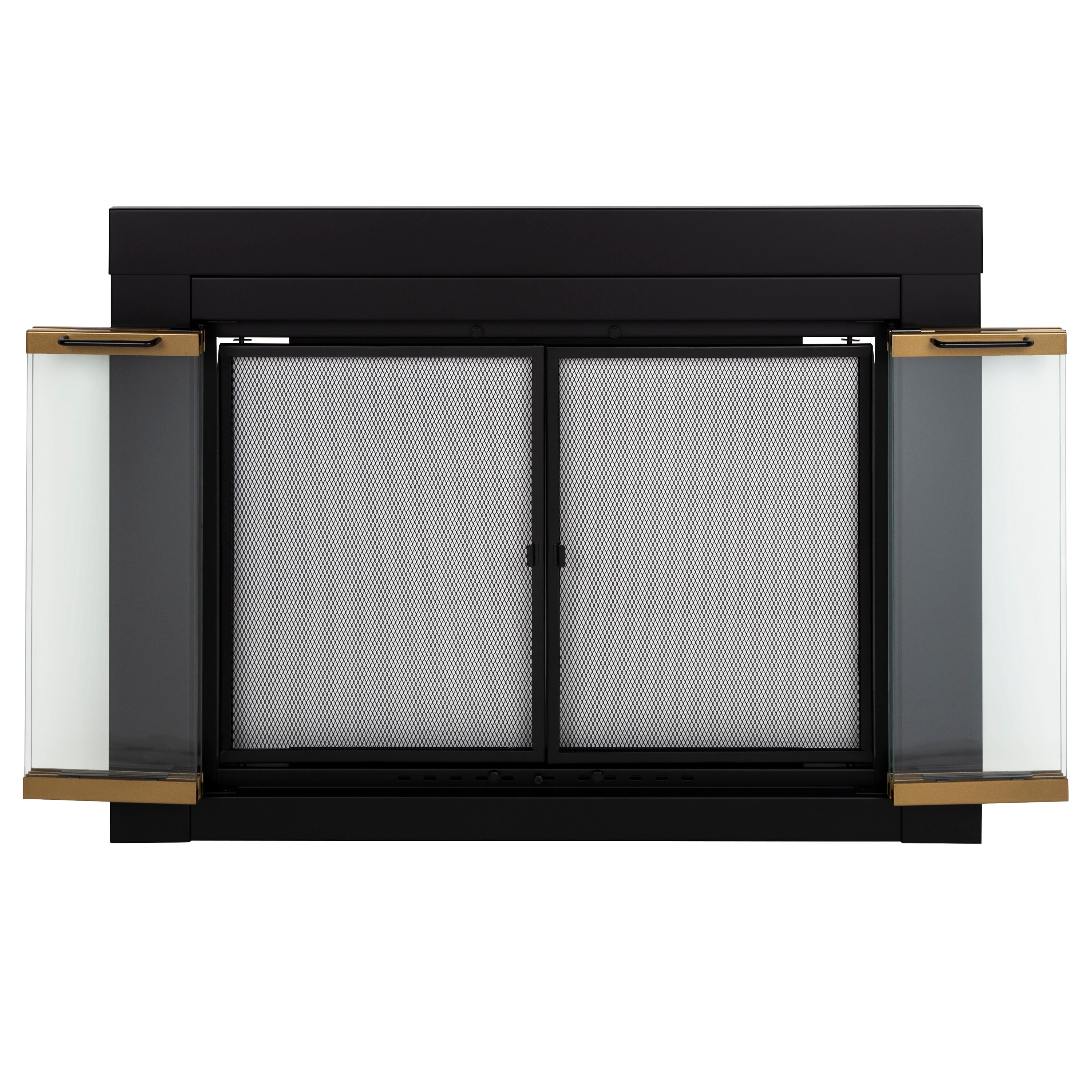 Photo 1 of ***Parts Only***Pleasant Hearth Arrington Black with Moonlight Gold Trim Large Bifold Fireplace Doors with Clear Tempered Glass