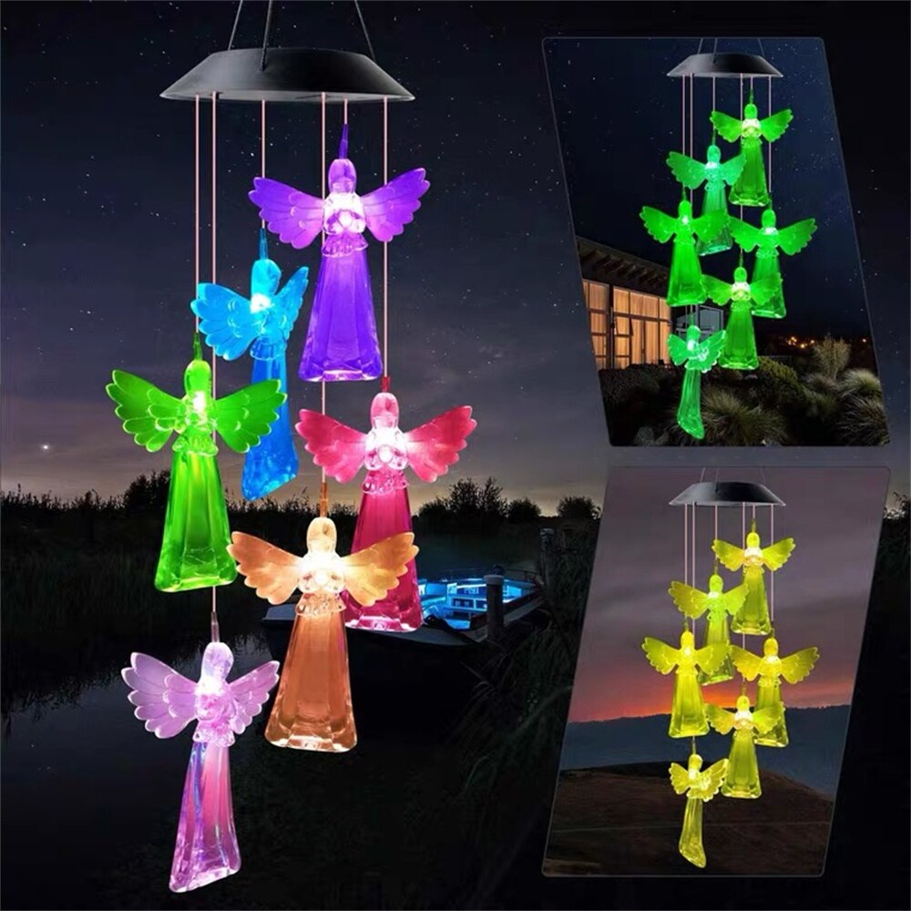Green LED Wind Chime Kisstaker 7 Color LED Solar Panel Automatically Charging Hummingbird Wind Chime for Garden Decorations Outdoor Gifts with Waterproof Unique Outdoor Yard Decor