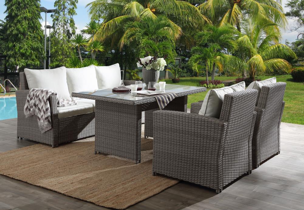 ACME FURNITURE Tahan 4-Piece Gray Wicker Patio Dining Set with 