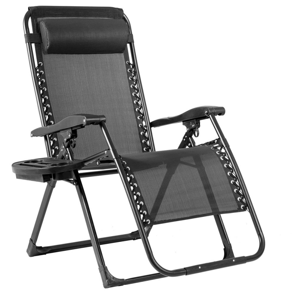 Black Folding Heavy Duty Zero Gravity Chair Recliner Patio Pool w/Holder+Handle 