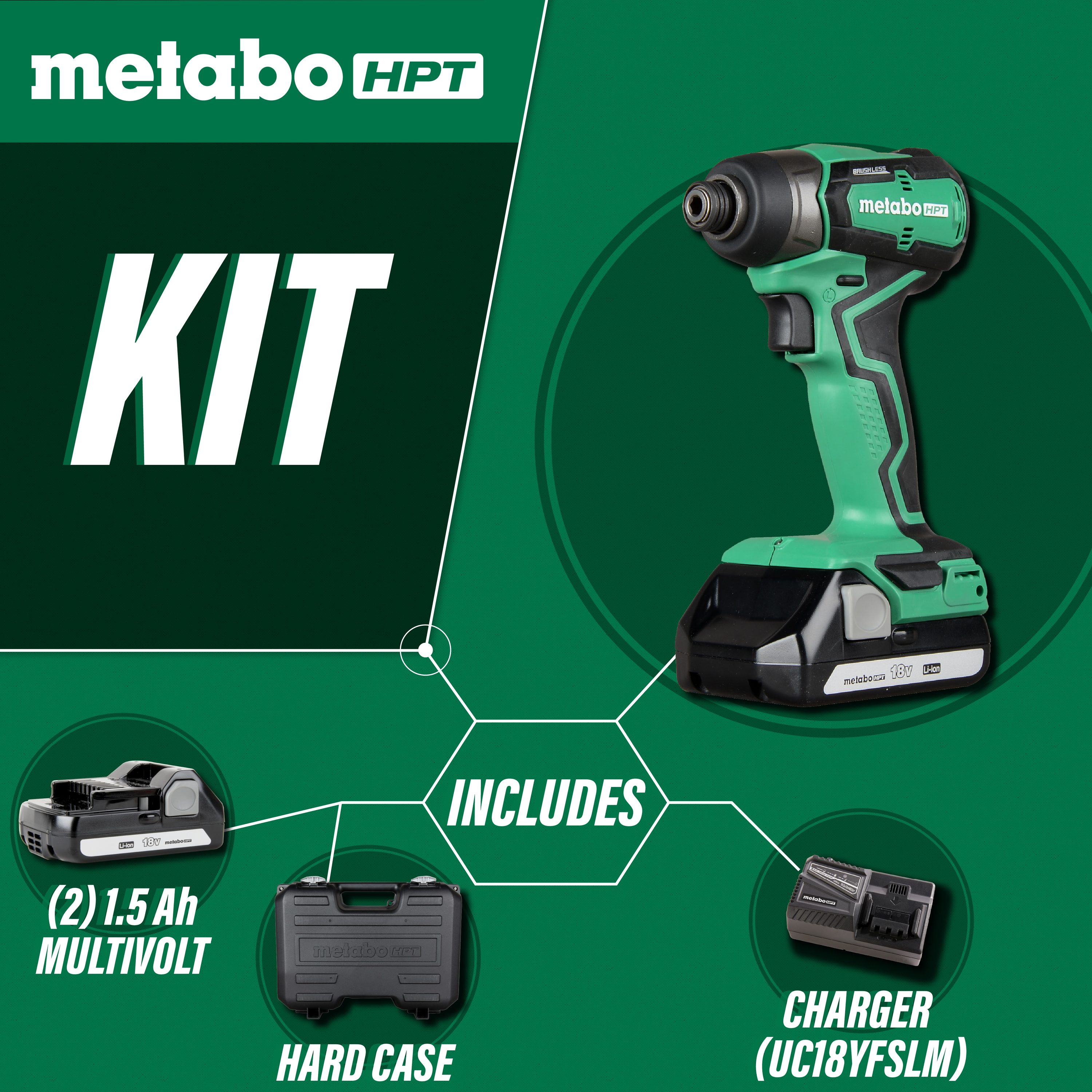 Metabo HPT MultiVolt 18-volt 1/4-in Variable Speed Brushless Cordless Impact Driver (2-Batteries Included)