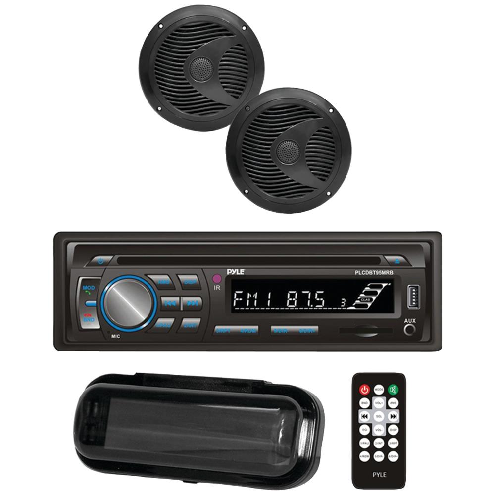 Cover New Pyle Black Marine Boat USB MP3 AUX AN FM Radio Receiver & 2 Speakers 