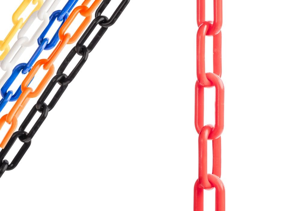 25m THICK WHITE & RED PLASTIC CHAIN 8mm Caution Health And Safety Barrier Links 