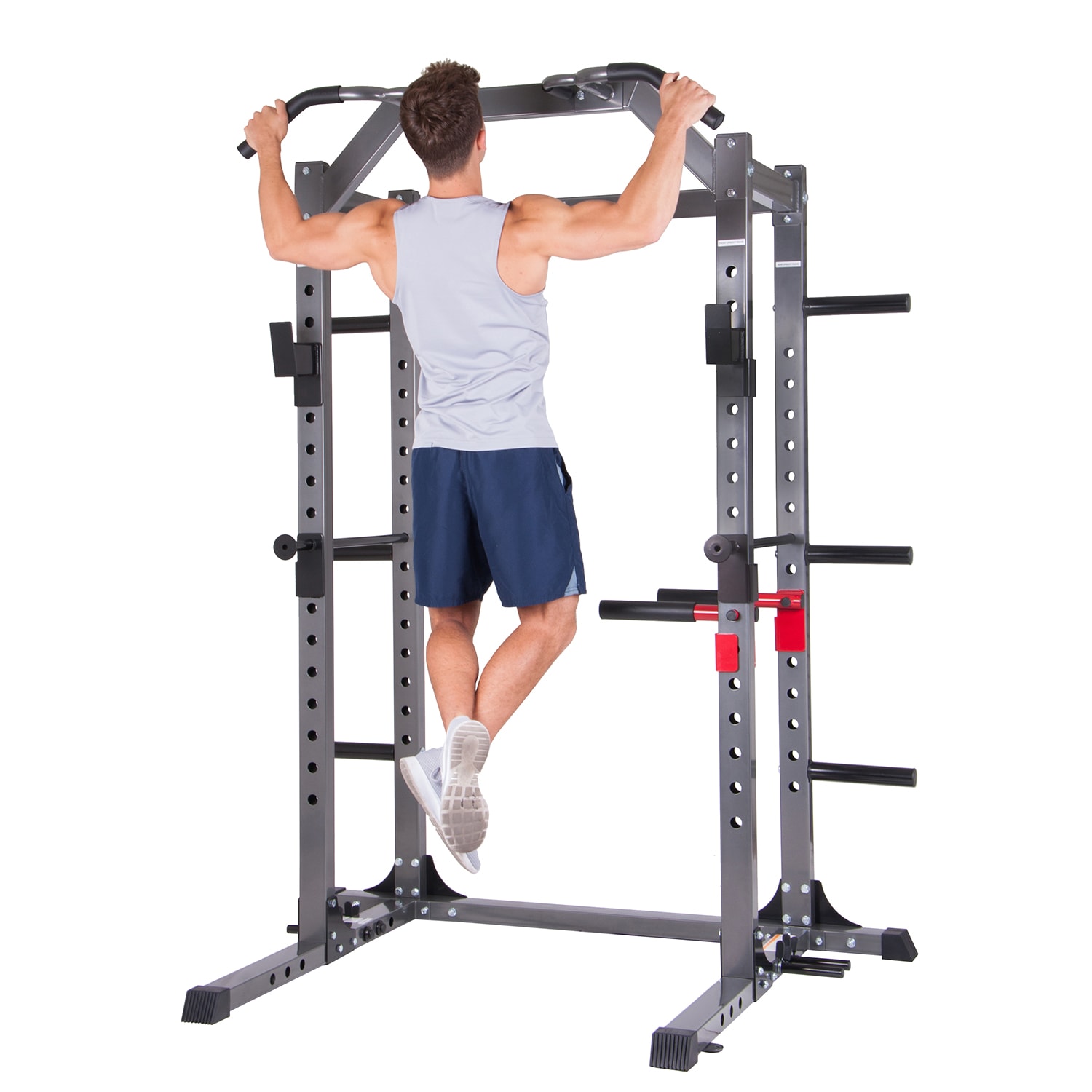 Power Lifting Cage Weight Rack Squat Press Fitness Pull Up Olympic Plate Storage