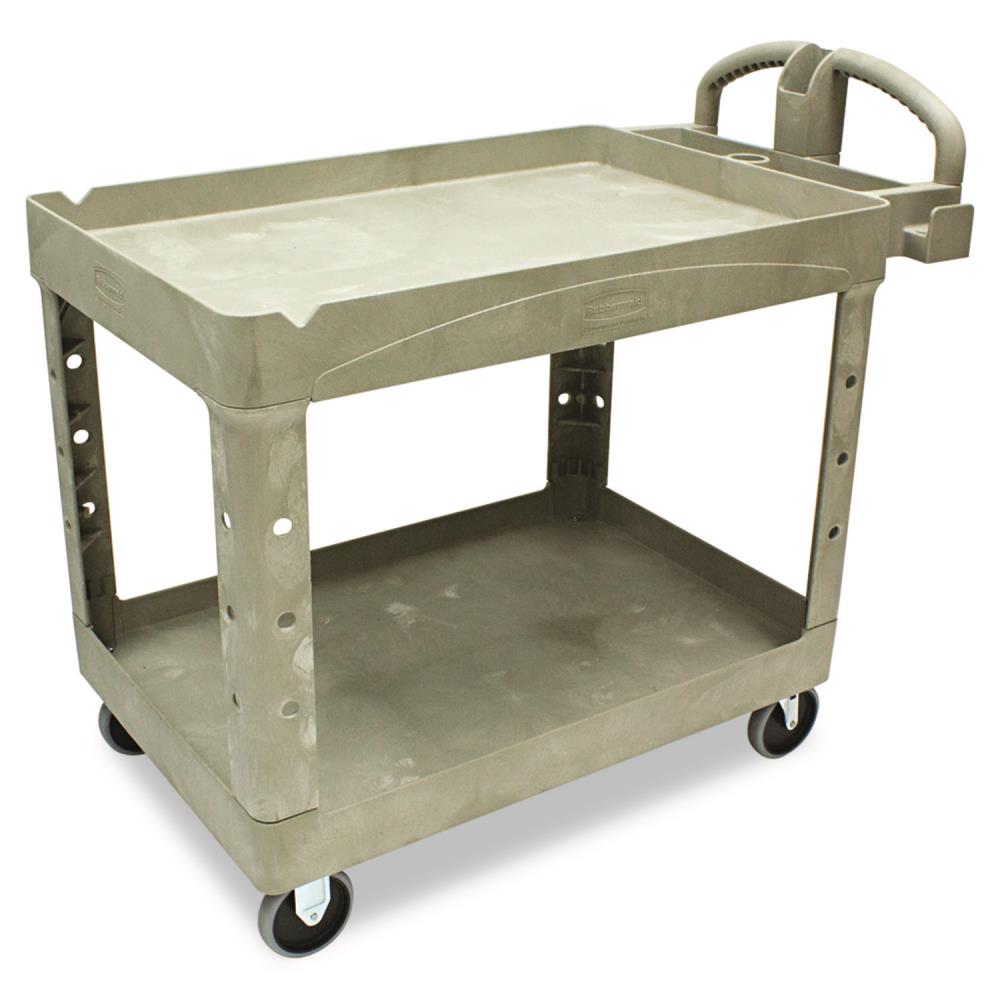 Plastic Utility Service Cart 2 Shelves Rolling Push Handle 500 lbs Capacity US 