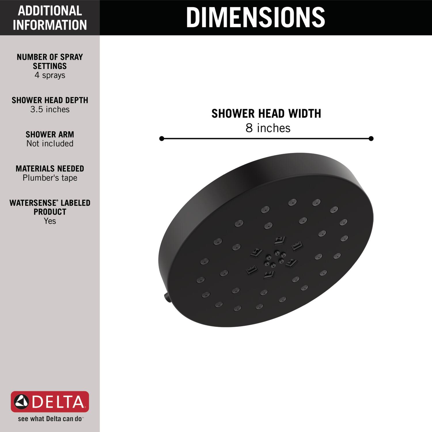 Delta Universal Showering Components Matte Black Fixed Showerhead 1.75-GPM (6.6-LPM)