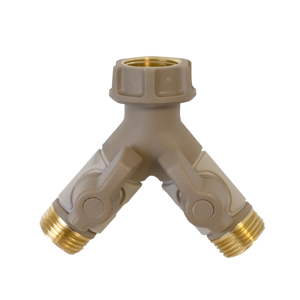 Y Shape 2-Way Shut Off Y Coupling Dual Tap Hose Connector Splitter with 2 