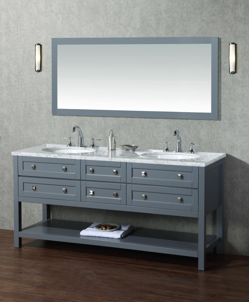 Stufurhome 72 In Gray Undermount Double Sink Bathroom Vanity With Carrara White Natural Marble 