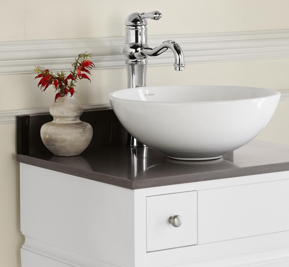 Ronbow 15" Contour Round Ceramic Vessel Bathroom Sink In White In The ...