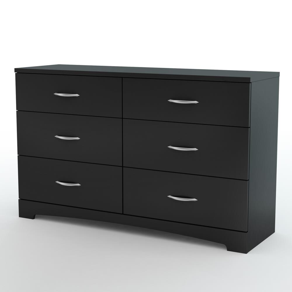 Dresser Chest 6 Drawer Pure Black Clothes Storage Metal Handle Bedroom Furniture 
