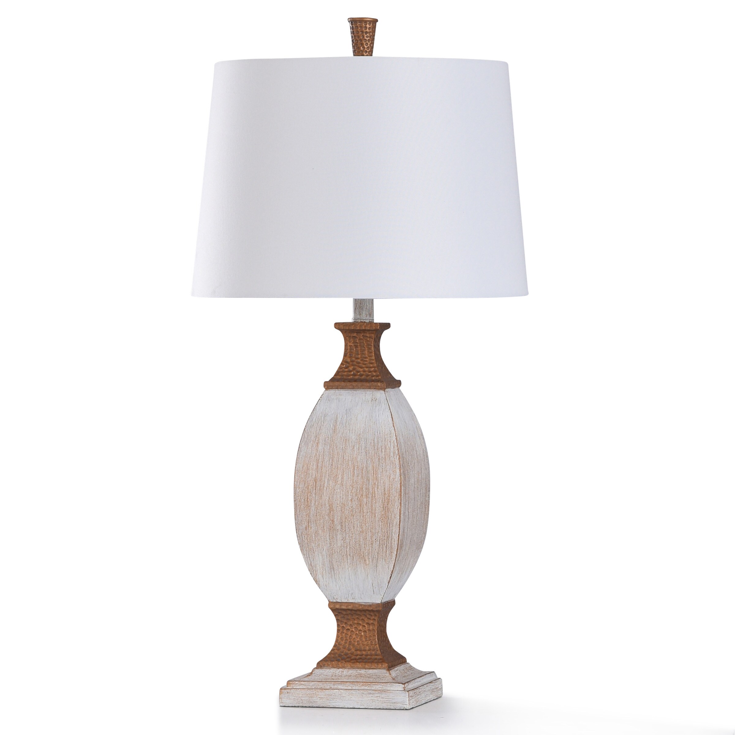 copper and white table lamp