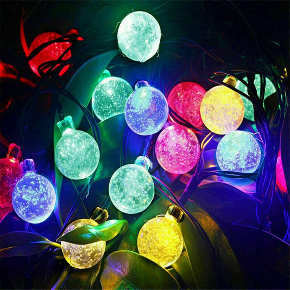 Solar Powered Multi Colour Bubble Bulb String Lights Outdoor Fairy Hanging LED's 