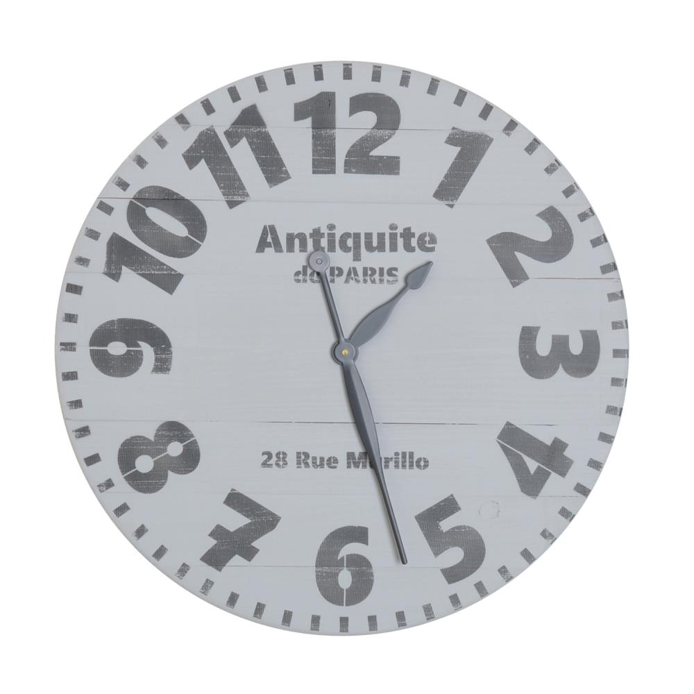 Wall Clock 16 in Round Shabby Wood Analog Quartz Movement in Distressed Gray 