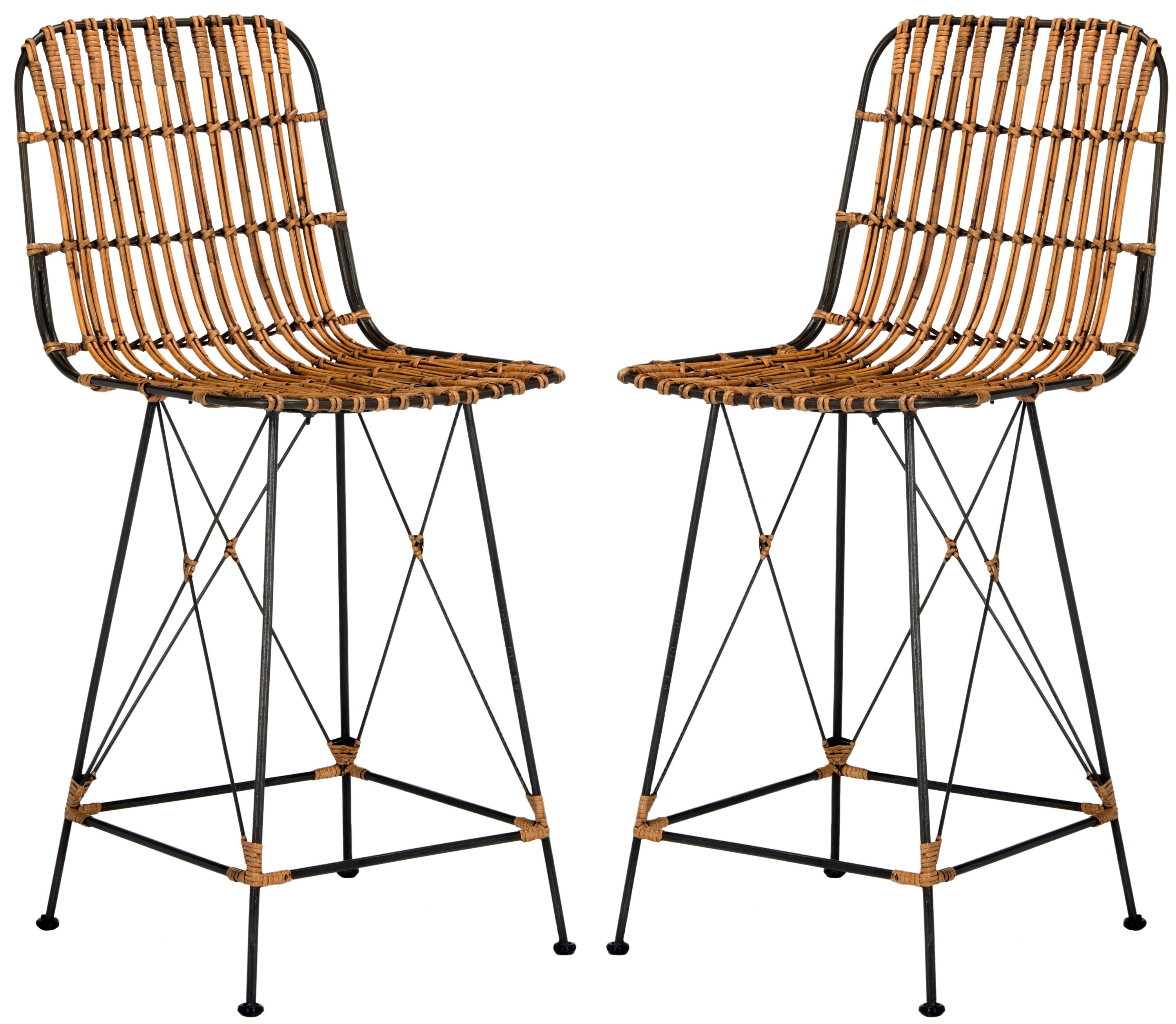 set of 2 rattan bar stools