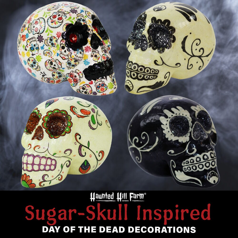 for sale online pack of 4 Celebrations Skull Mirror Halloween Decor 
