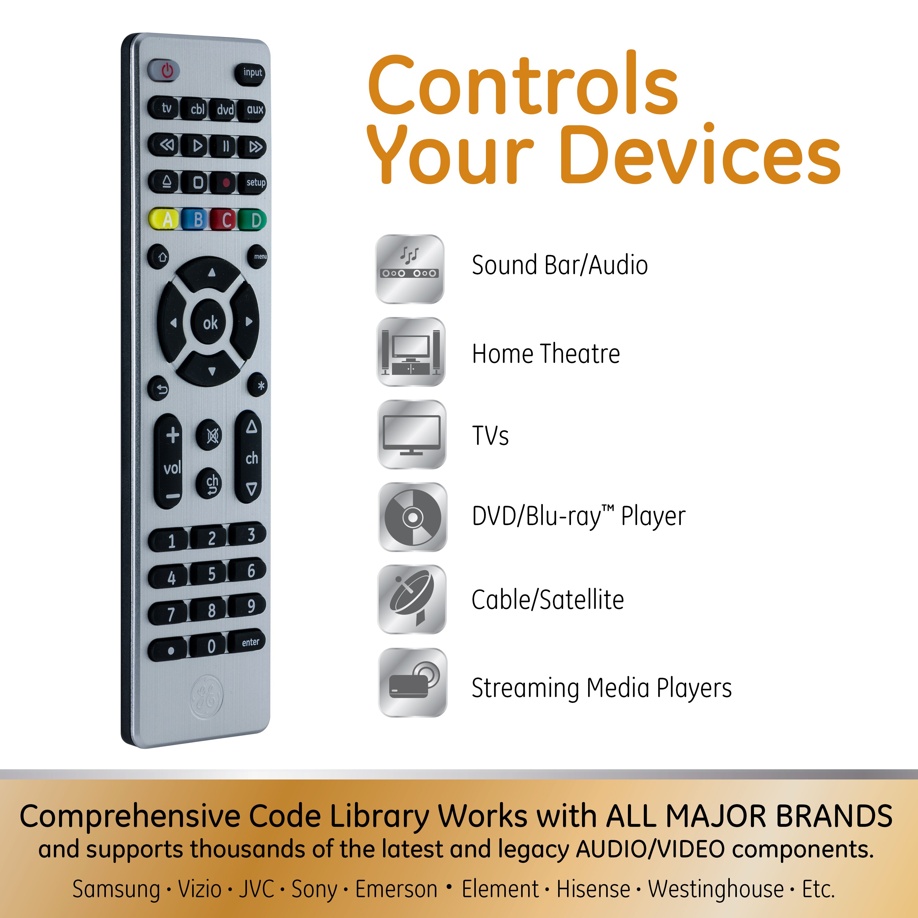 Brushed Nickel 33709 LN Universal Remote Control GE 4-Device ™ 