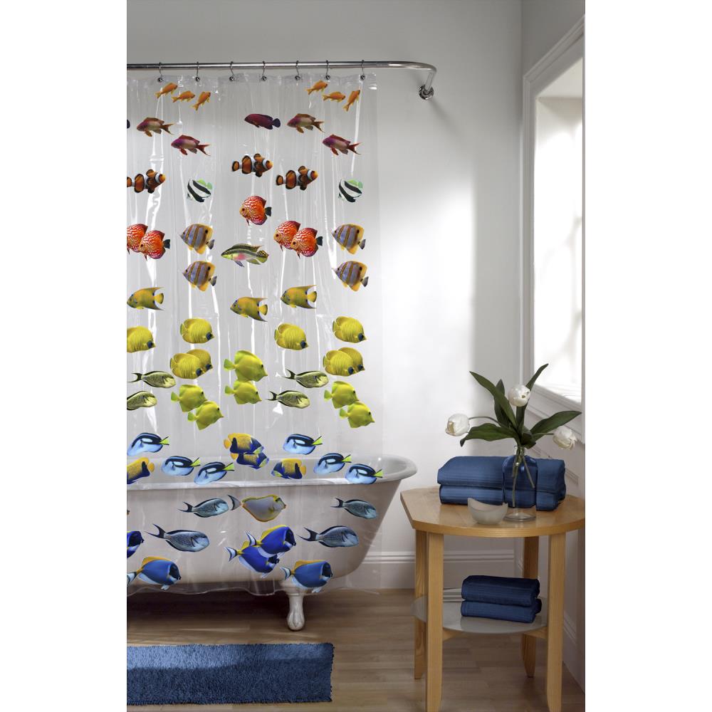 New School Tropical Fish Vinyl PEVA Shower Curtain Nautical Seaside Bathroom 