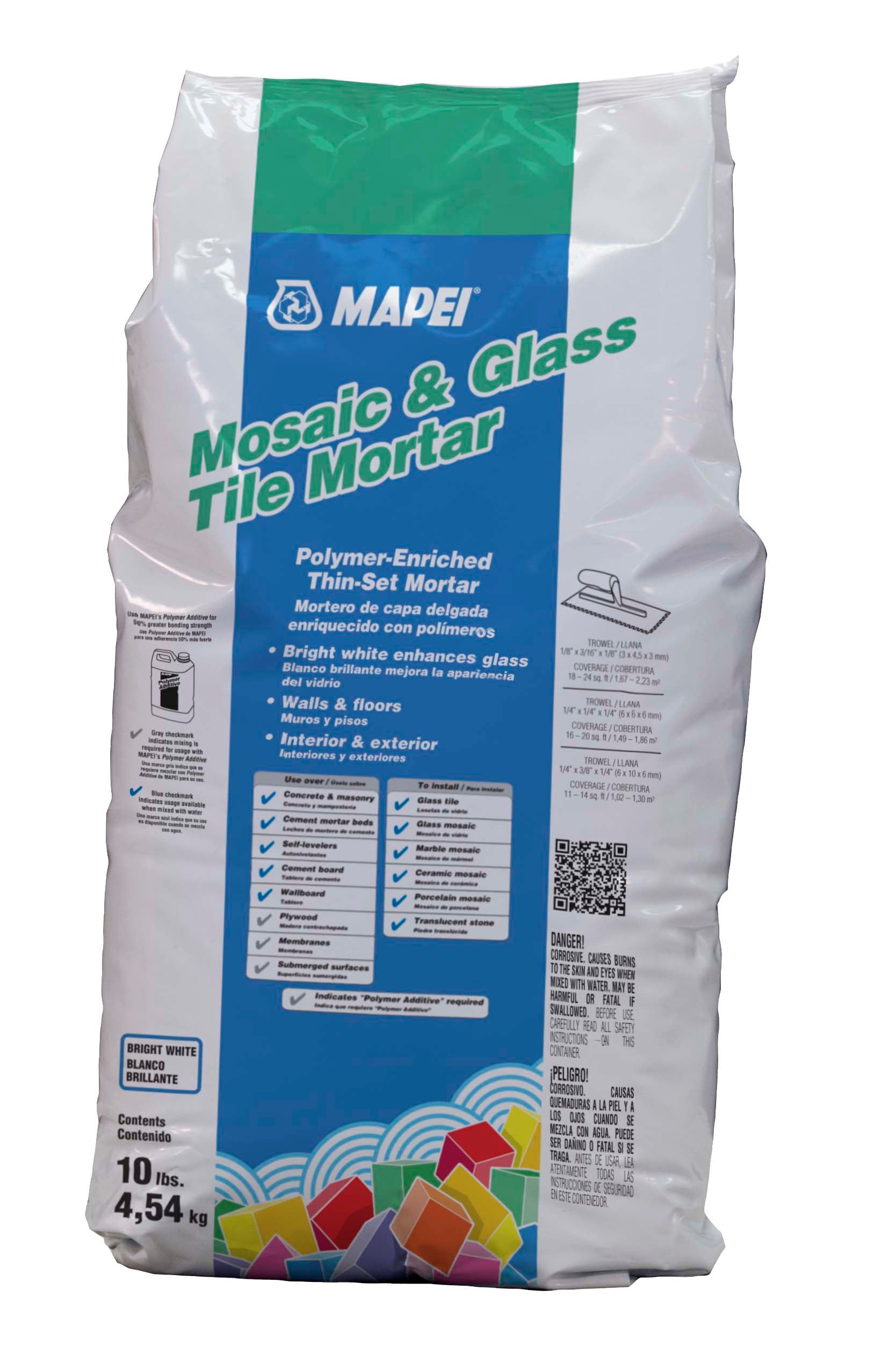 MAPEI Mosaic And Glass Tile 10 lb White Powder Thinset Mortar Polymer Ceramic 