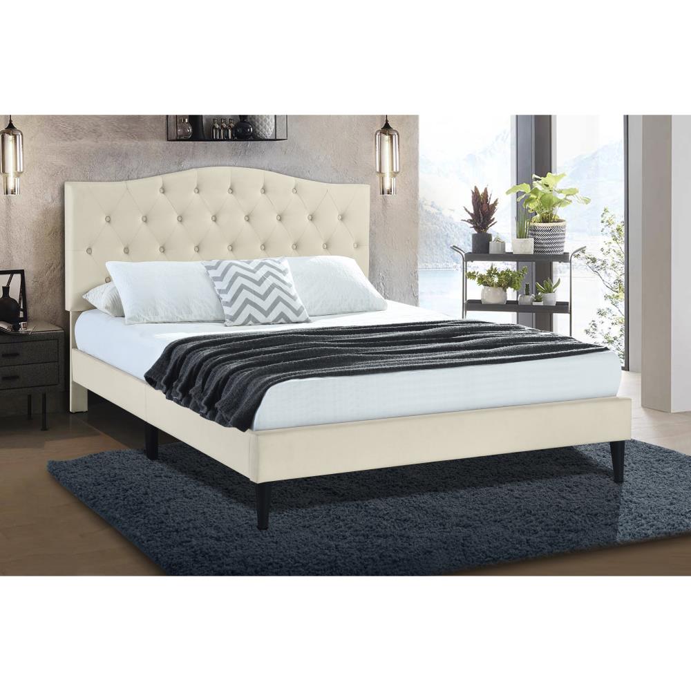 Details about   Home Fare Tufted Arch Upholstered Queen Platform Bed in Beige 