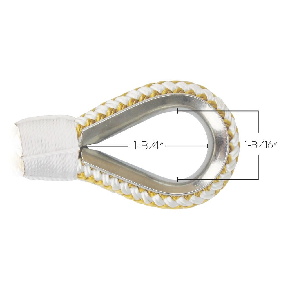 1/2" x250' Double Braid Nylon Anchor Line Rope with Stainless Thimble-White/Gold 