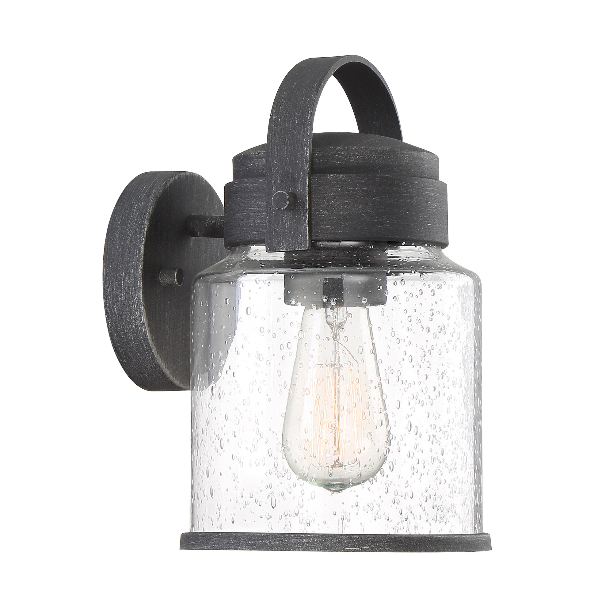 1-Light Wall Mount Outdoor Lantern Antique Pewter with Clear Seeded Glass 6 in 