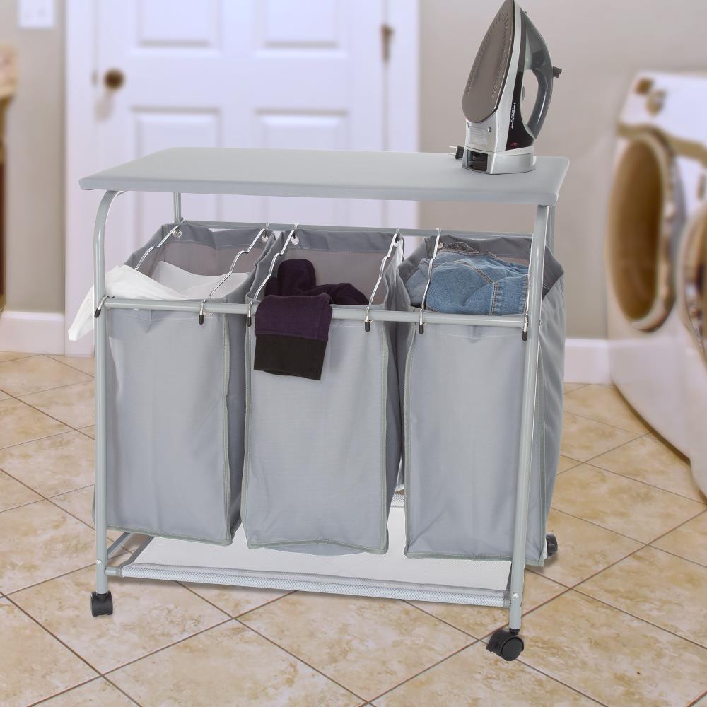 Details about   3 Bin Laundry Room Sorter Hamper Basket Ironing Board Combo Beige with Wheels 