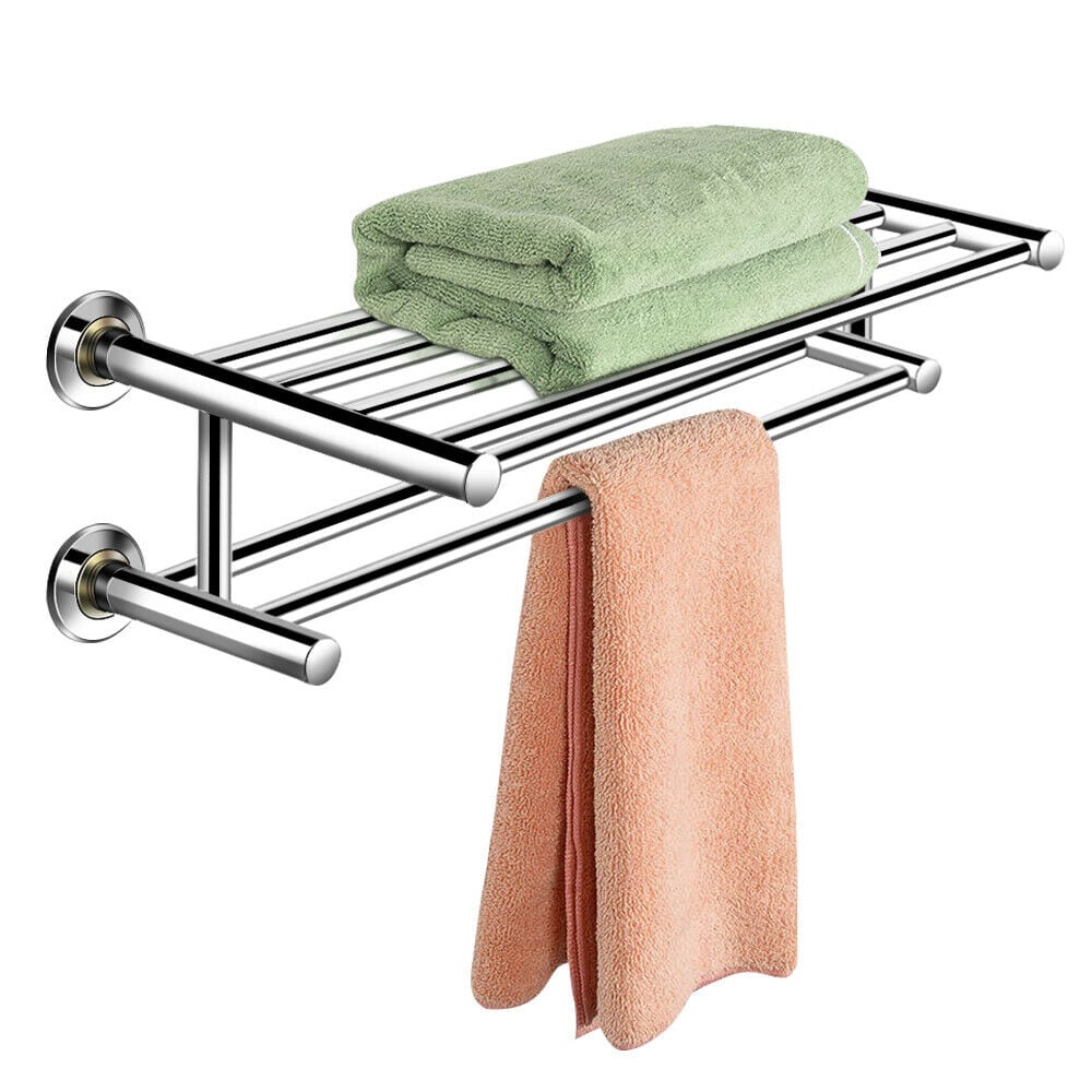 Stainless Steel Double Chrome Towel Rail Holder Wall Mounted Bathroom Rack Shelf 