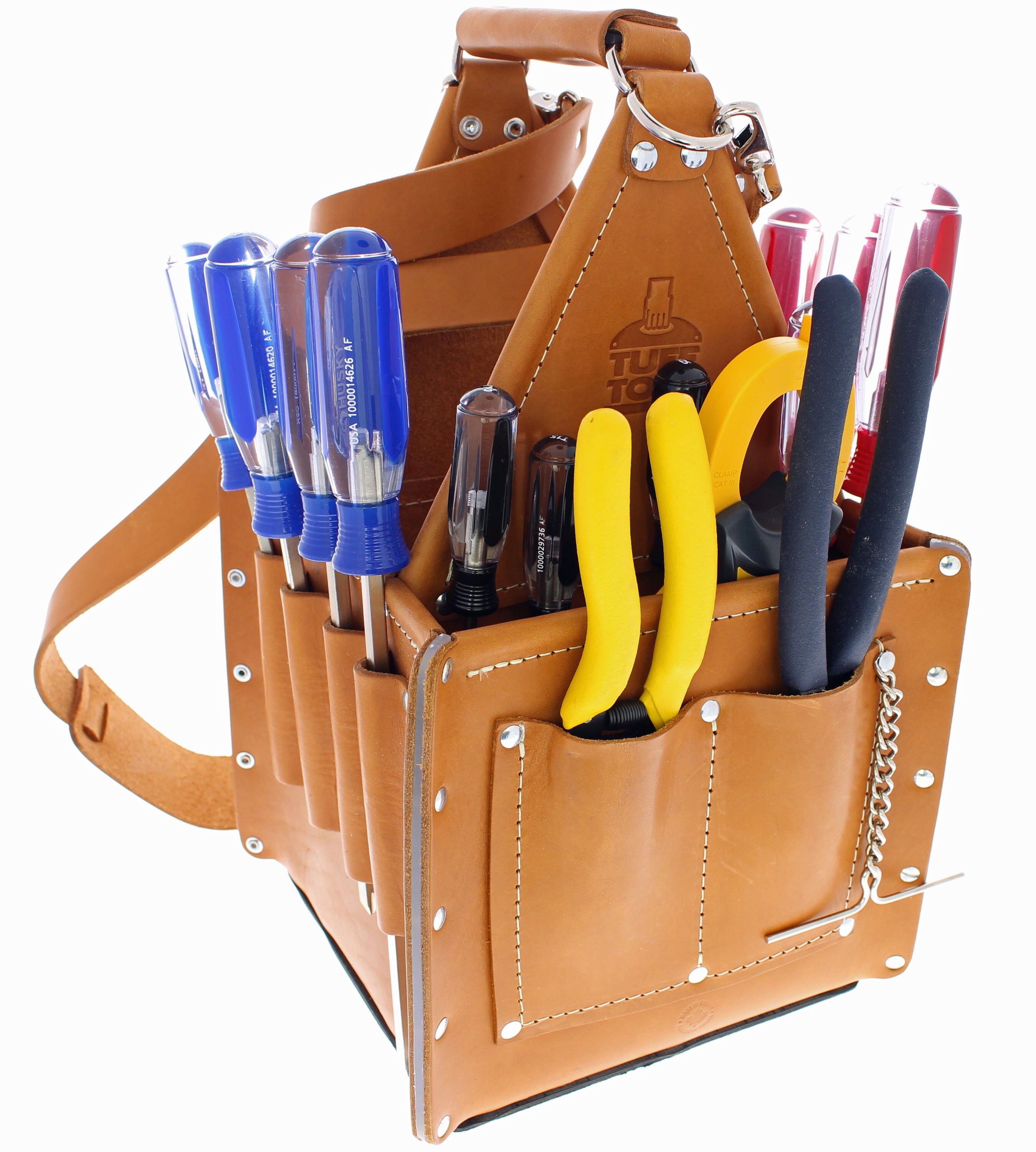 Electrician Tool Bag 8 X12  Tuff-Tote Ultimate Carrier Premium Leather Strap tan 
