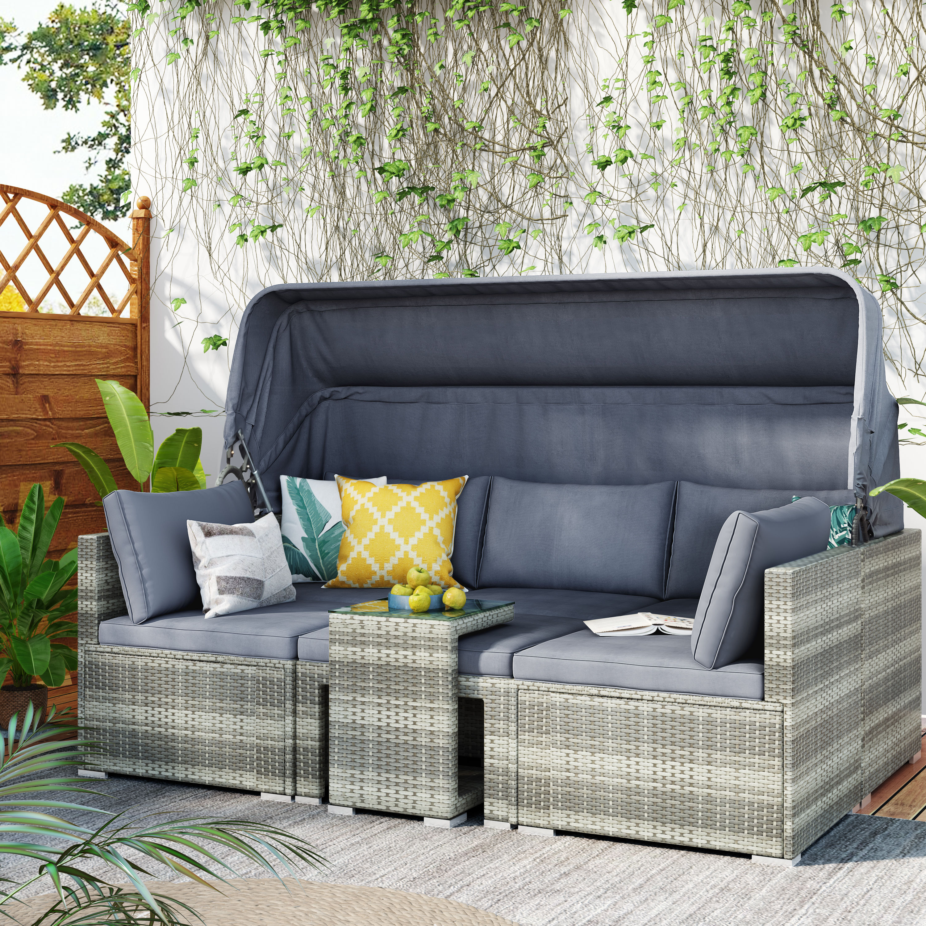Patio Combination Cushioned PE Wicker Sofa Furniture Set US 