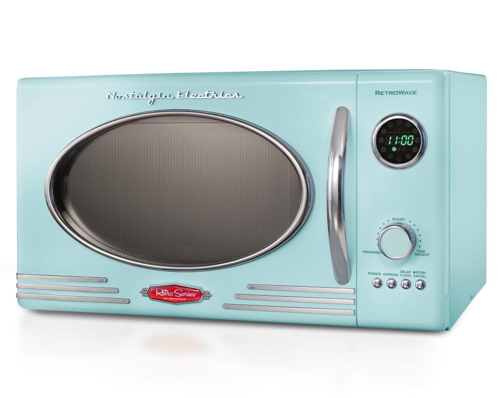 12 Pre-Programmed Settings Aqua Countertop Microwave Oven NOSTALGIA 0.9 cu ft