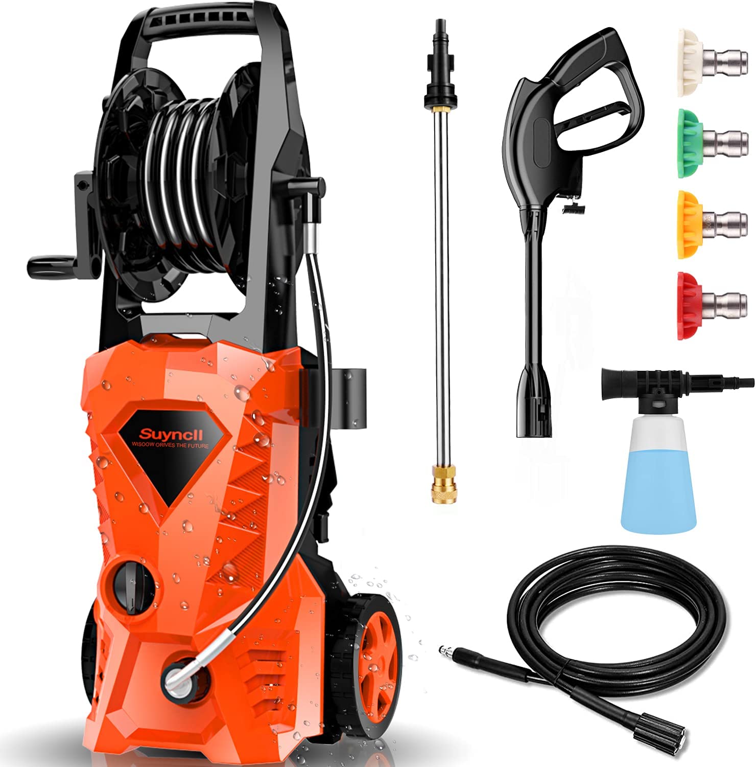 Suyncll Pressure Washer 3800 PSI 2.8GPM Electric Pressure Washer High Power Washer Machine with Hose Reel Blue 