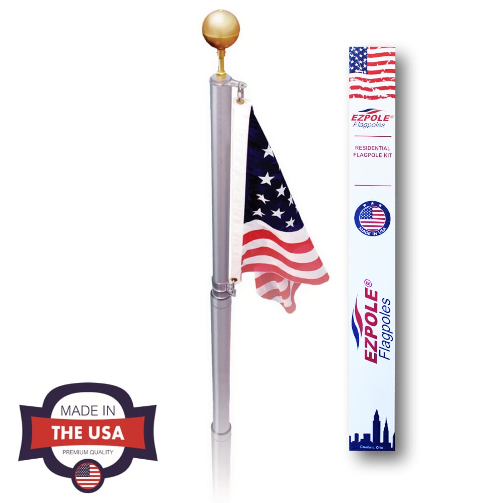 3' x5' USA American 50 Star Flag w/ 6' Ft Silver Flagpole Flag Pole kit 