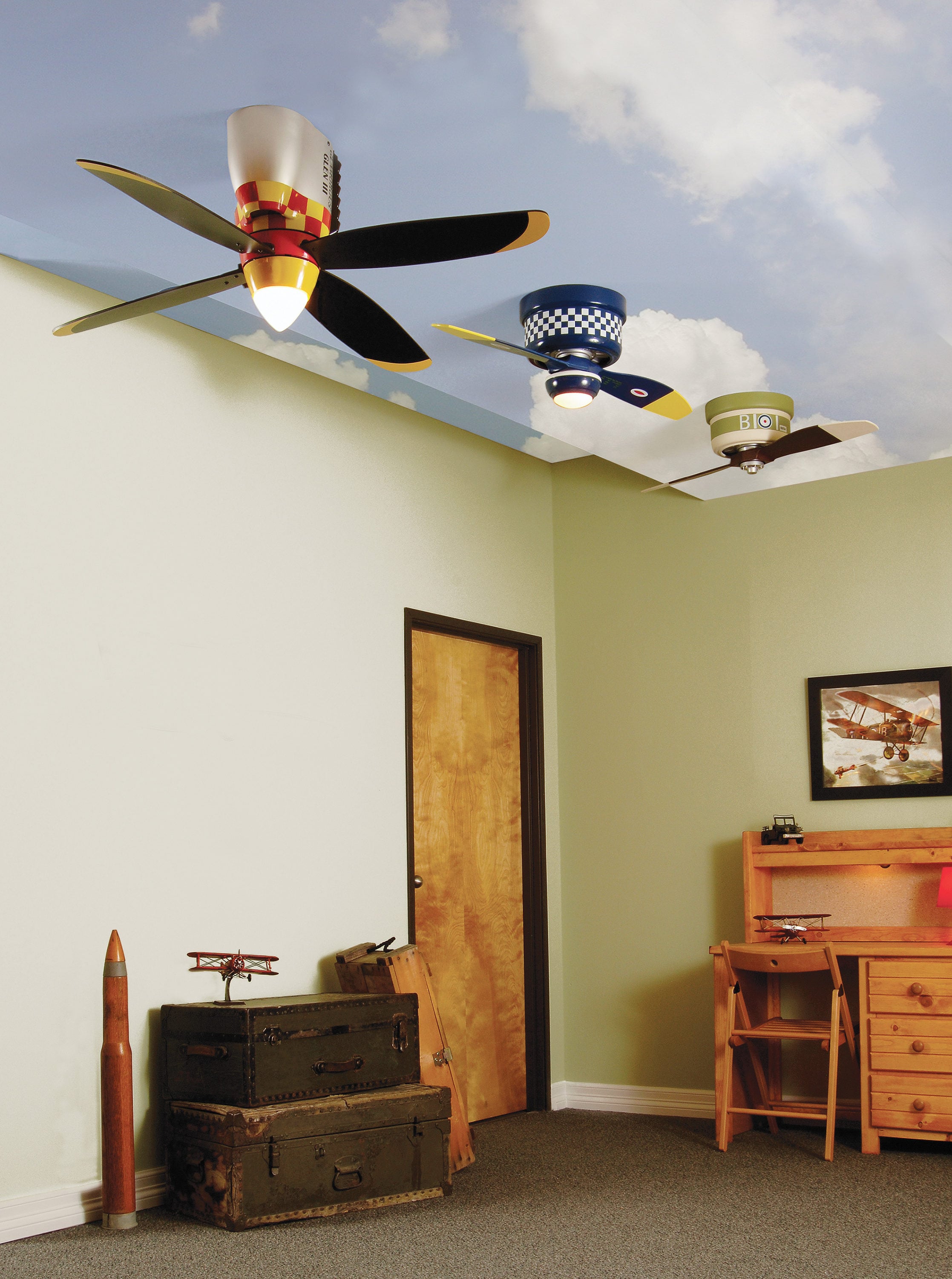 Craftmade WB348TS3 Warplanes 48 Inch Ceiling Fan 3 Blades Included in Tiger Shark With Cased White Glass for sale online 