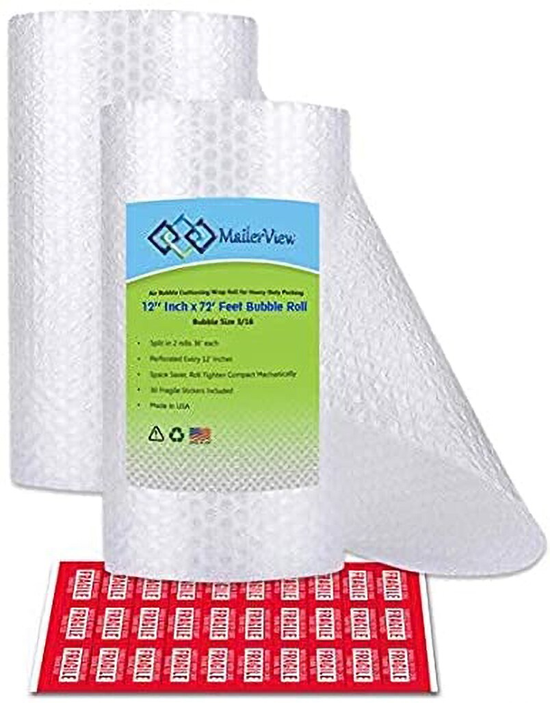 Willing Small Bubble Cushioning Wrap,Perforated Every 12 Inch,Anti-Static Bubble Roll,12 Inch×72 Feet,2 Packs. 