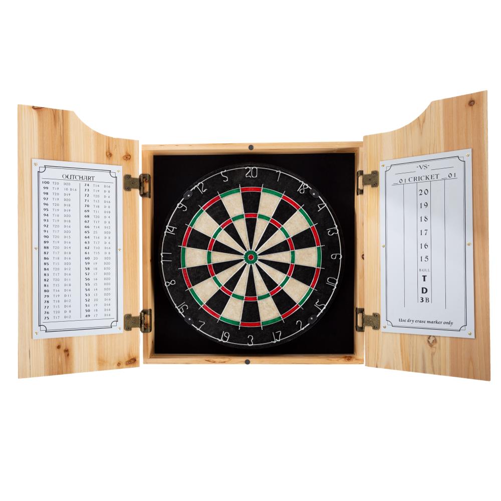 Dart Board Cabinet Set Wall Mounted 2 Doors Wooden Game Equipment Home Room Use 