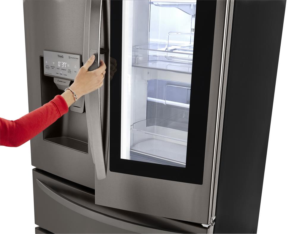 Lg Instaview Smart Wi Fi Enabled 27 6 Cu Ft 4 Door French Door Refrigerator With Ice Maker And Door Within Door Printproof Black Stainless Steel Energy Star In The French Door Refrigerators Department At Lowes Com