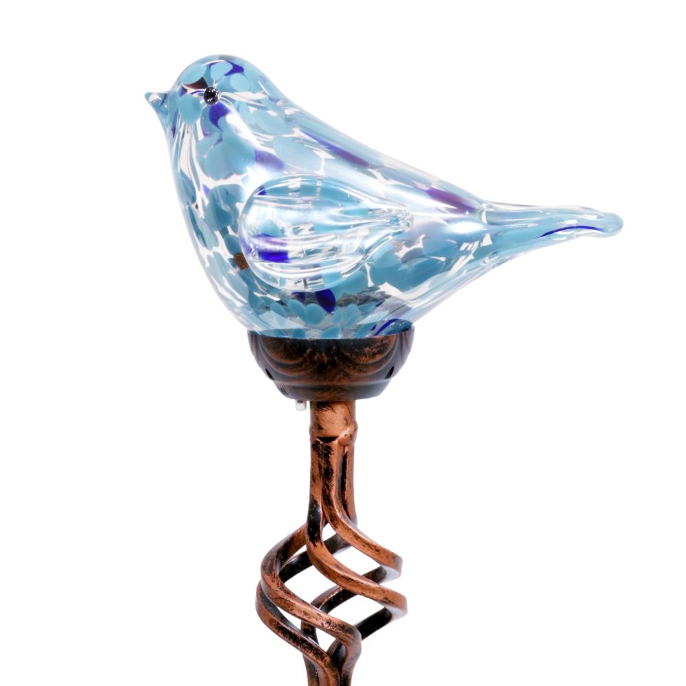 Hand Blown Blue Glass Bird Solar Garden Stake 
