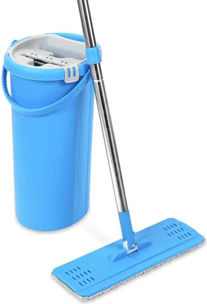 flat mop cleaning system with integrated squeegee bucket，360 degree spinning mop bucket home cleaner with two mop heads ，flat mop refill 1 barrel +1 mop + 2 pcs cloth 