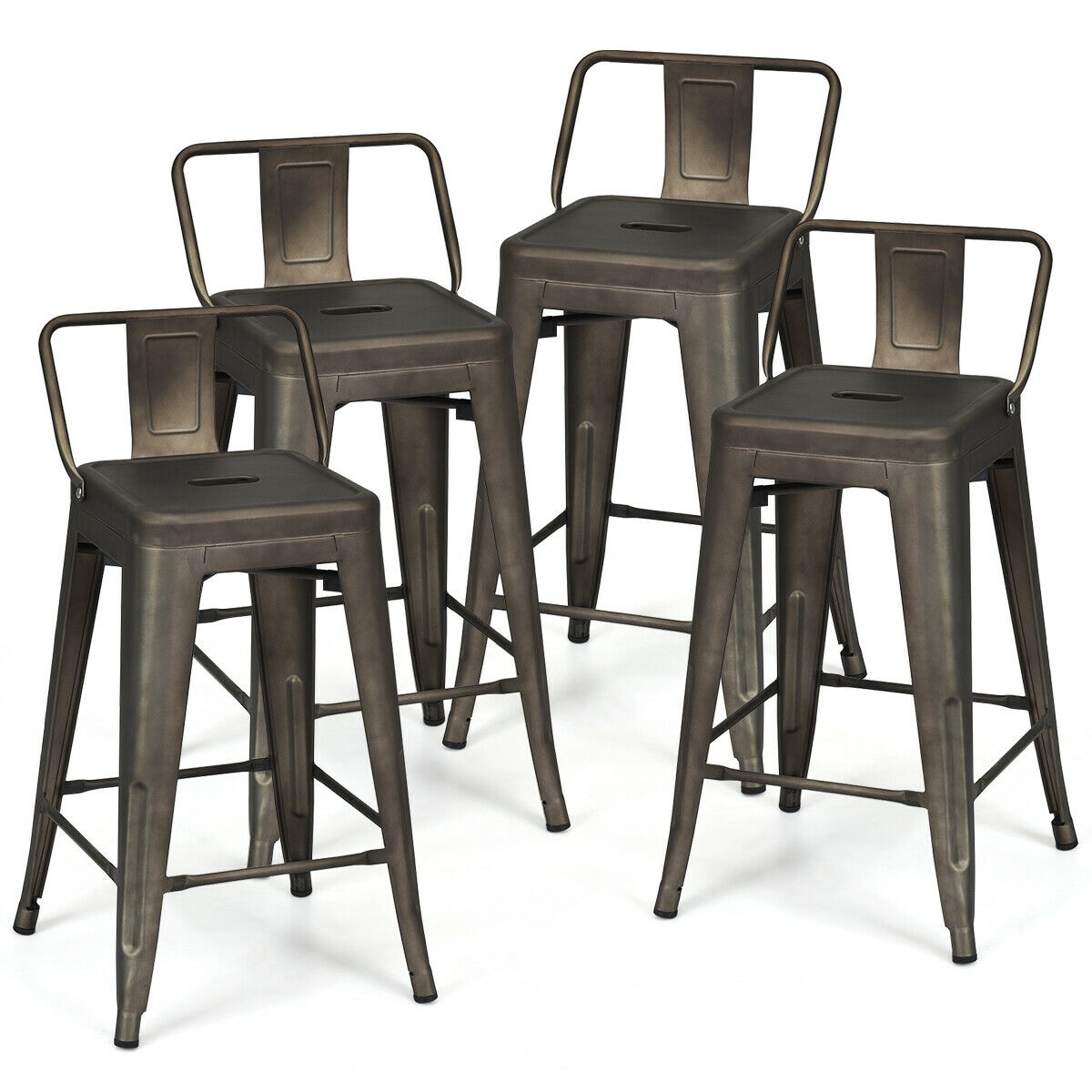 4× Swivel Plastic Bar Stools with Arm Dinning Chairs Counter Height Metal Legs 