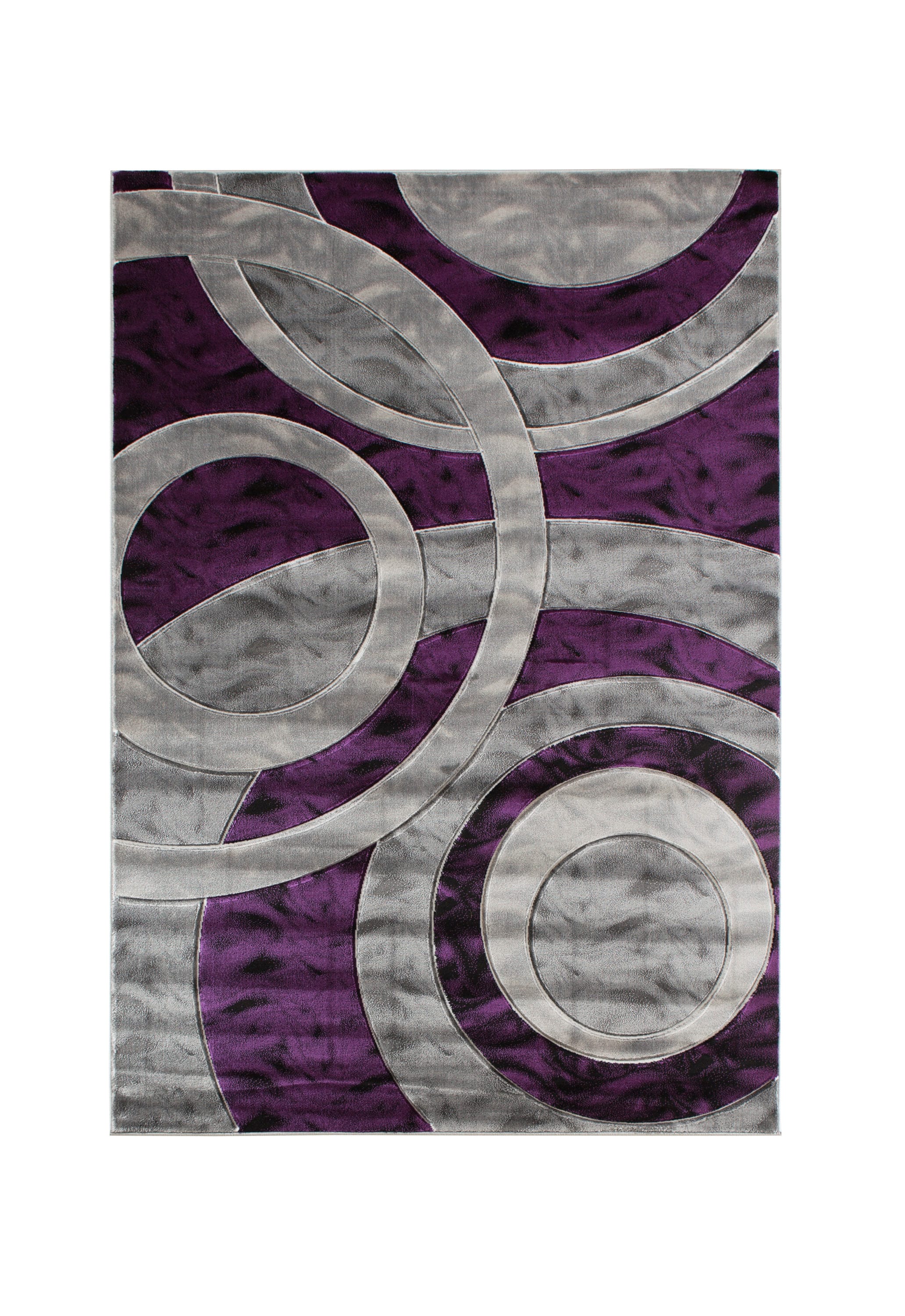 Purple/Grey/Silver/Black/Abstract Area Rug Modern Contemporary Circles Design 
